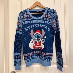 Disney Blue on Blue Stitchmas Ugly Christmas Crewneck Sweater. Size M